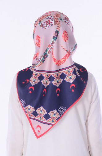 Ay Yıldız Desenli Eşarp 90240-01 Lacivert Pudra
