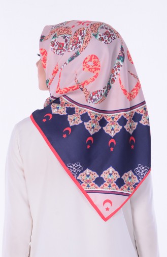 Ay Yıldız Desenli Eşarp 90240-01 Lacivert Pudra
