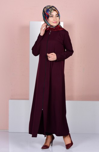 Abaya Fermeture a Glissiere 0546-11 Cerise Foncé 0546-11