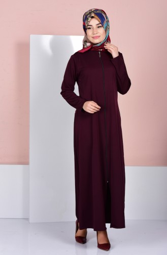 Abaya Fermeture a Glissiere 0546-11 Cerise Foncé 0546-11