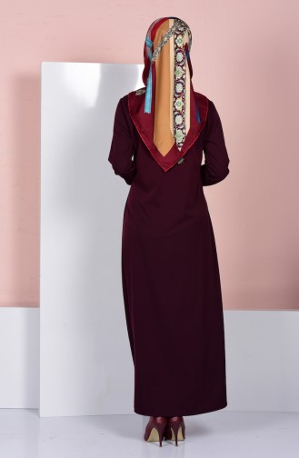 Abaya Fermeture a Glissiere 0546-11 Cerise Foncé 0546-11