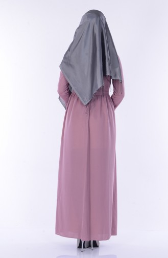 Kolyeli Büzgülü Elbise 6098-01 Koyu Pudra