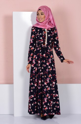 Navy Blue Hijab Dress 1232-02
