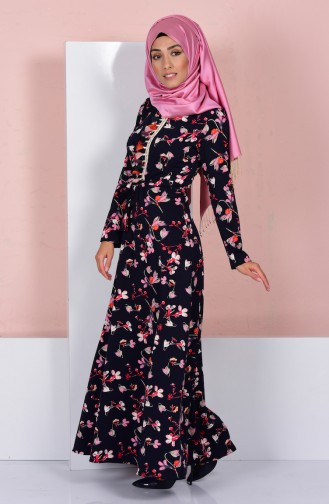 Navy Blue Hijab Dress 1232-02