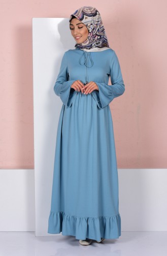 Fırfır Detaylı Elbise 6097-04 Mavi