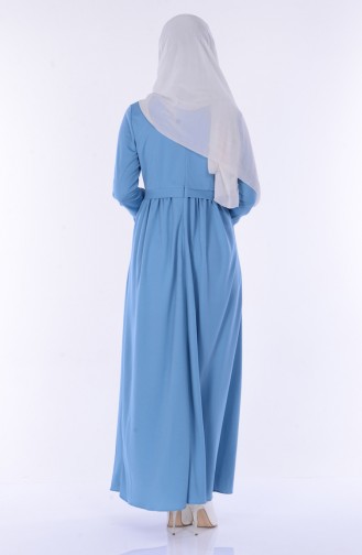 Kolyeli Büzgülü Elbise 6098-03 Mavi