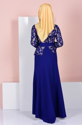 Saks-Blau Hijab-Abendkleider 3018-01