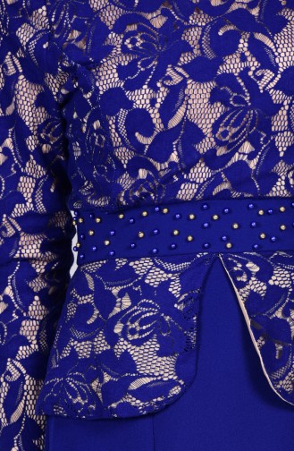 Saks-Blau Hijab-Abendkleider 3018-01
