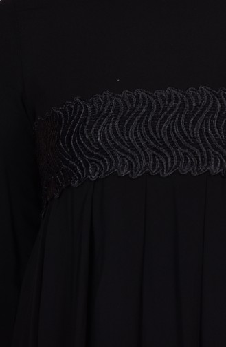 Güpür Detaylı Elbise 1304-03 Siyah