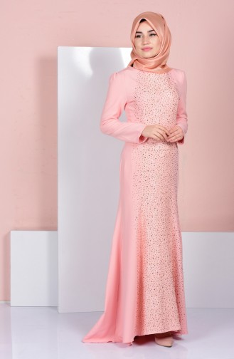 Salmon Hijab Evening Dress 3016-04