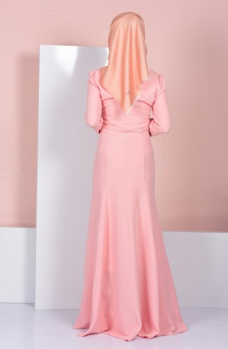 Salmon Hijab Evening Dress 3016-04