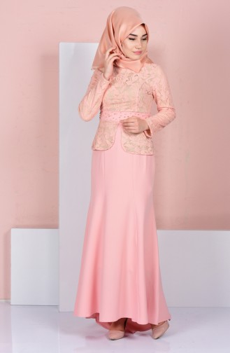 Salmon Hijab Evening Dress 3018-02