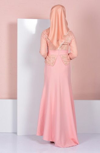 Salmon Hijab Evening Dress 3018-02