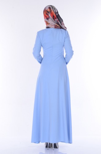 Volanlı Elbise 5004-03 Açık Mavi