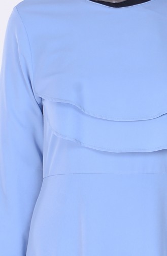 Volanlı Elbise 5004-03 Açık Mavi