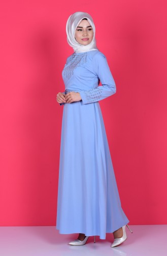 Hellblau Hijab Kleider 5011-01