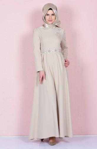 Beige Hijab Dress 5014-05