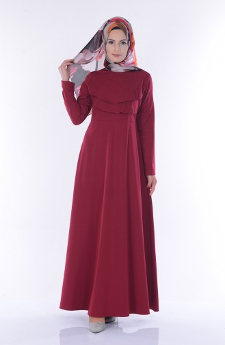 Claret Red Hijab Dress 5004-05