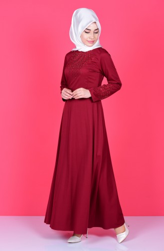 Claret Red Hijab Dress 5011-03
