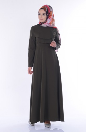 Volanlı Elbise 5004-02 Haki Yeşil