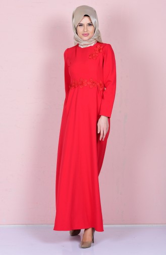 Dantel Detaylı Elbise 5014-01 Kırmızı