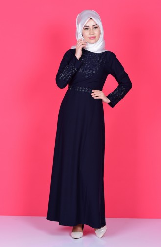 Navy Blue Hijab Dress 5011-07