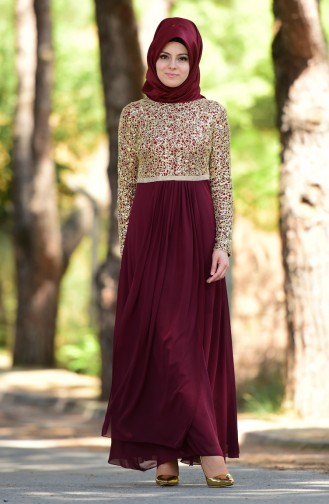 Robe de Soirée Detaillé de Pierre 3094-02 Bordeaux 3094-02