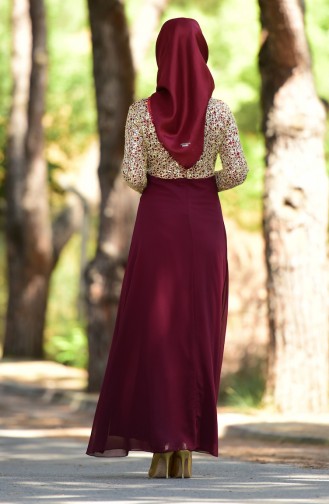 Taş Detaylı Şifon Elbise 3094-02 Bordo