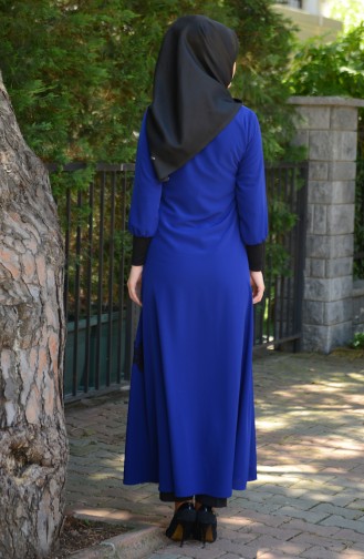 Abaya a Dentelle 7244-02 Bleu Roi Noir 7244-02