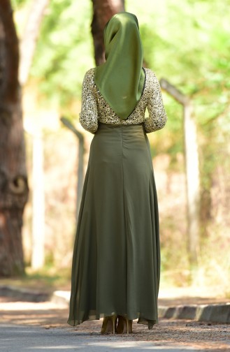 Khaki Hijab Evening Dress 3094-07