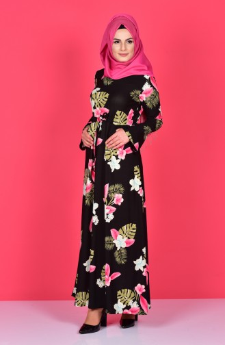 Çiçek Desenli Elbise 0486D-01 Mavi