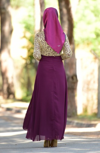 Plum Hijab Evening Dress 3094-06