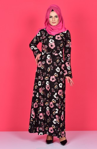 Çiçek Desenli Elbise 0486F-01 Pudra