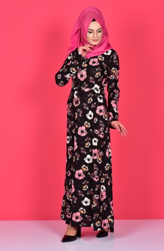 Çiçek Desenli Elbise 0486F-01 Pudra