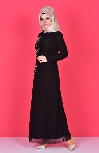 Black Hijab Evening Dress 4222-03
