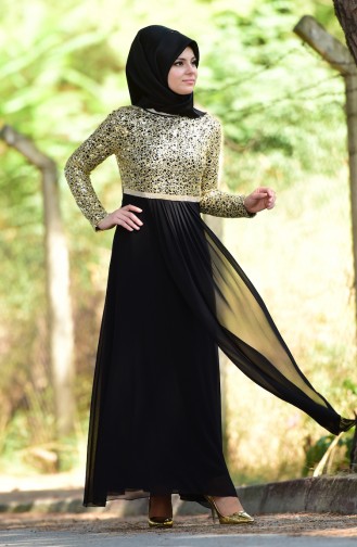 Black Hijab Evening Dress 3094-03