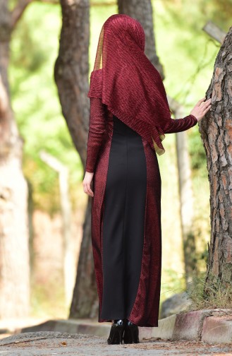 Claret Red Hijab Evening Dress 1001-02