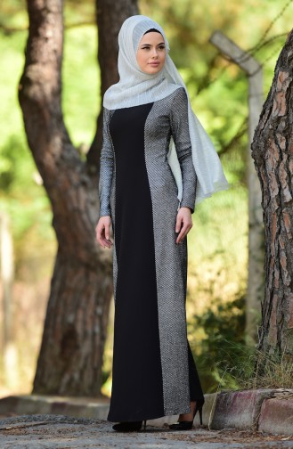 Gray Hijab Evening Dress 1001-03