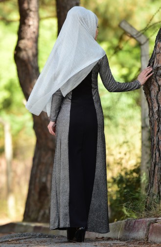 Gray Hijab Evening Dress 1001-03
