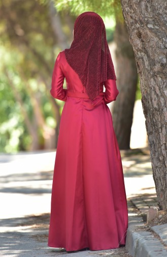 Claret Red Hijab Evening Dress 1092-04
