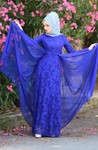 Saxe Hijab Evening Dress 1055-02