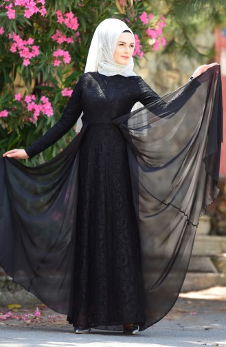 Black Hijab Evening Dress 1055-03