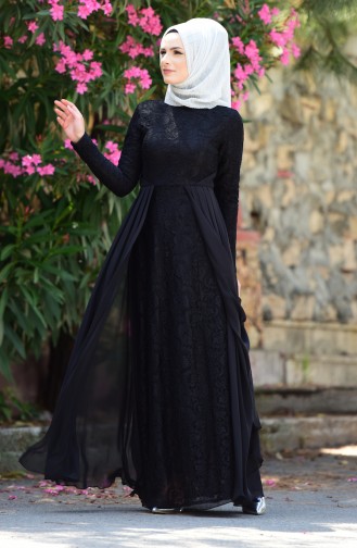 Black Hijab Evening Dress 1055-03
