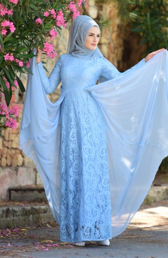 Baby Blue Hijab Evening Dress 1055-04