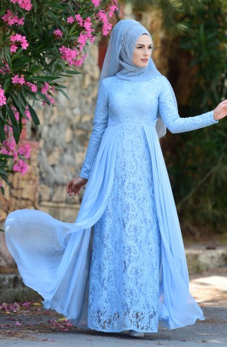 Baby Blue Hijab Evening Dress 1055-04