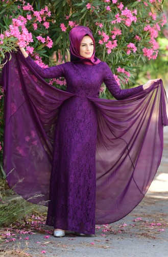 Purple Hijab Evening Dress 1055-05