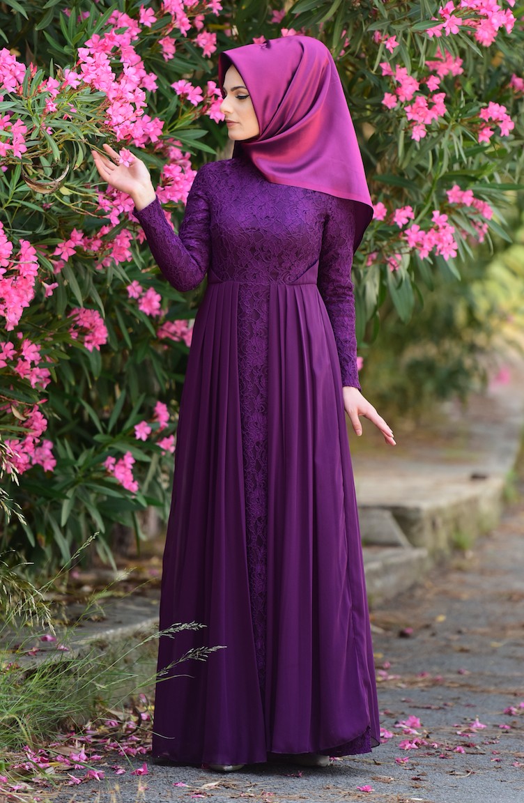 Purple Hijab Evening Dress 105505 Sefamerve