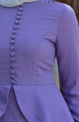Düğme Detaylı Şifon Elbise 1077-02 Lila