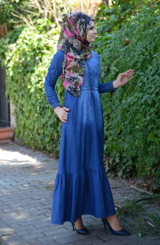 Dark Blue Hijab Dress 3106A-01