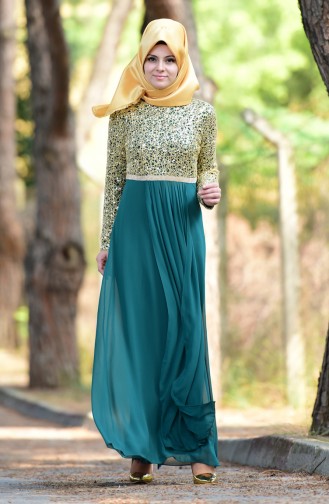 Grün Hijab-Abendkleider 3094-01